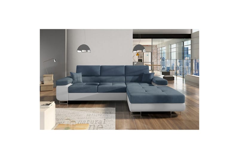 Sektionssoffa Eltap Armando 289x85x203 cm - Omega 86, Mjuk 17, Blå, Vit, Höger - Möbler - Vardagsrum - Soffor - Skinnsoffor