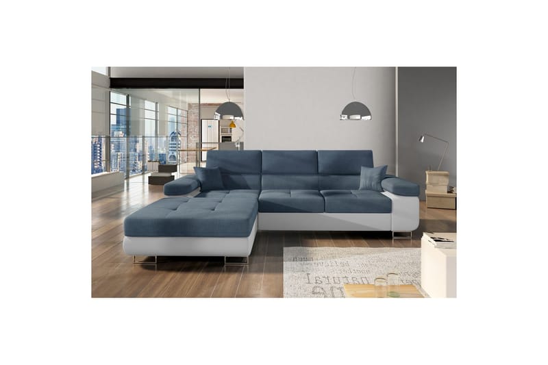 Sektionssoffa Eltap Armando 289x85x203 cm - Omega 86, Mjuk 17, Blå, Vit, Vänster - Möbler - Vardagsrum - Soffor - Skinnsoffor