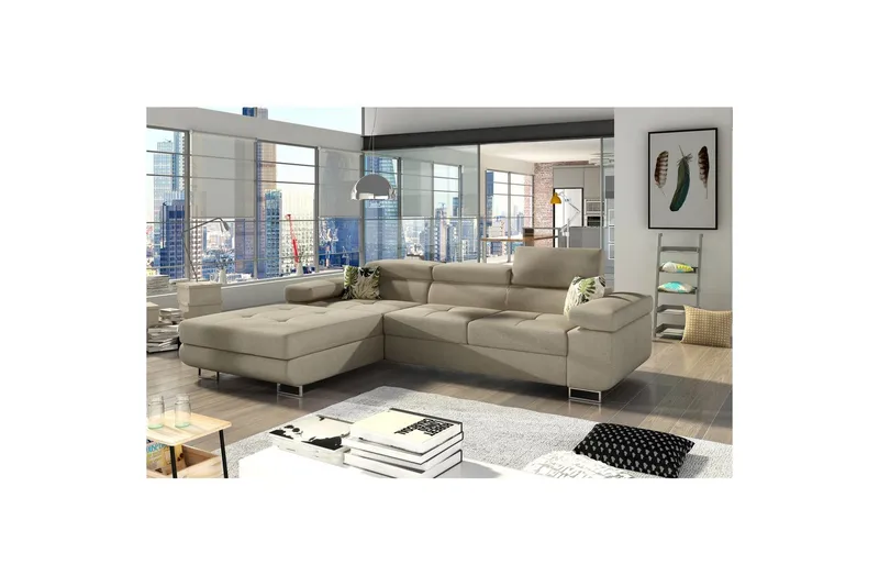 Sektionssoffa Eltap Armando 289x85x203 cm, Överdrag 83, Djungel 37, Grå, Mönster, Vänster