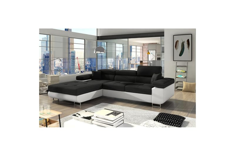 Sektionssoffa Eltap Armando 289x85x203 cm - Sawana 14, Soft 17, Svart, Vit, Vänster - Möbler - Vardagsrum - Soffor - Skinnsoffor