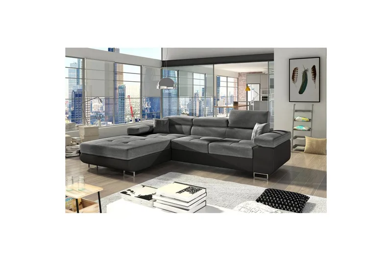 Sektionssoffa Eltap Armando 289x85x203 cm - Sawana 21, Soft 11, Grå, Svart, Vänster - Möbler - Vardagsrum - Soffor - Skinnsoffor