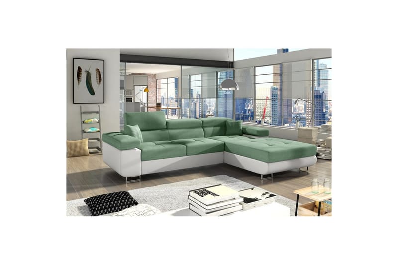 Sektionssoffa Eltap Armando 289x85x203 cm - Soro 34, Soft 17, Grön, Vit, Höger - Möbler - Vardagsrum - Soffor - Skinnsoffor