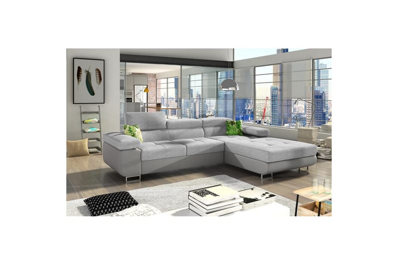 Sektionssoffa Eltap Armando 289x85x203 cm - Soro 83, Soft 29, Vit, Grå, Kuddar: Jungle 32, Grön, Höger - Möbler - Vardagsrum - Soffor - Skinnsoffor