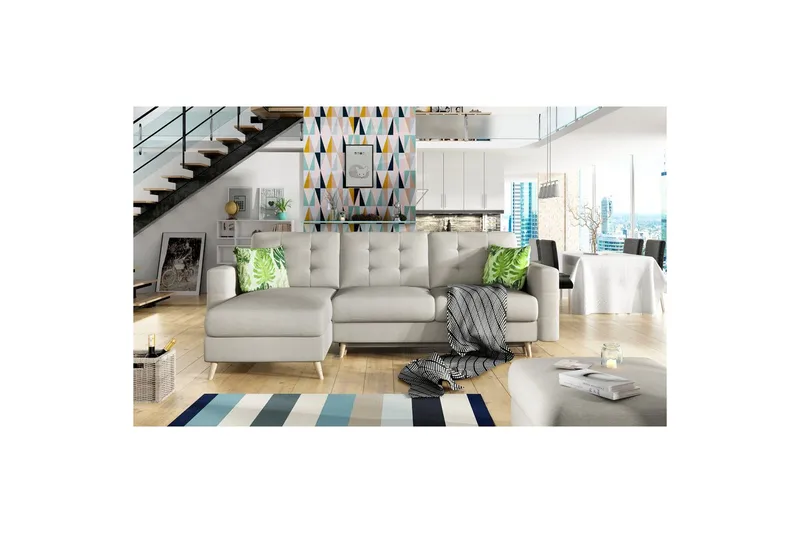 Sektionssoffa Eltap Asgard L 248x93x162 cm, Överdrag 02, Jungle 32, Ljusgrå, Mönster