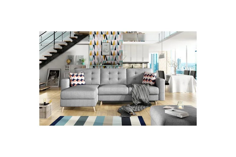 Sektionssoffa Eltap Asgard L 248x93x162 cm, Överdrag 87, Sicksack 60, Grå, Mönster