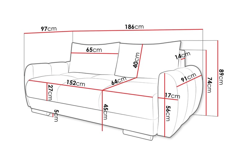 Simerly Soffa 3-sits - Orange - Möbler - Vardagsrum - Soffor - 3-sits soffor