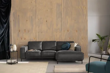Akron 2-sits Soffa med Divan Höger Bondedläder - Mörkgrå - Möbler - Vardagsrum - Soffor - Divansoffa & schäslong