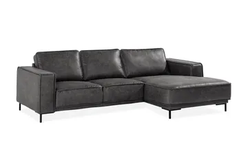 Akron 2-sits Soffa med Divan Höger Bondedläder - Mörkgrå - Möbler - Vardagsrum - Soffor - Divansoffa & schäslong