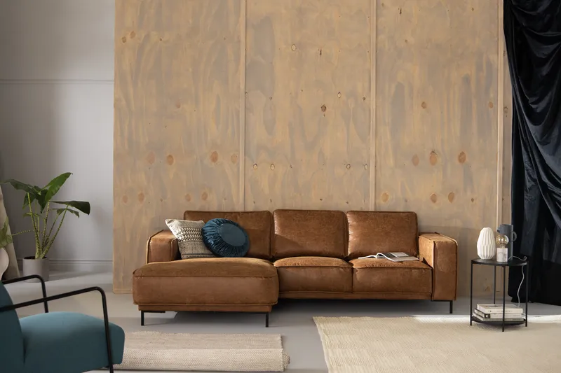 Akron 2-sits Soffa med Divan Vänster Bondedläder - Brun - Möbler - Vardagsrum - Soffor - Skinnsoffor