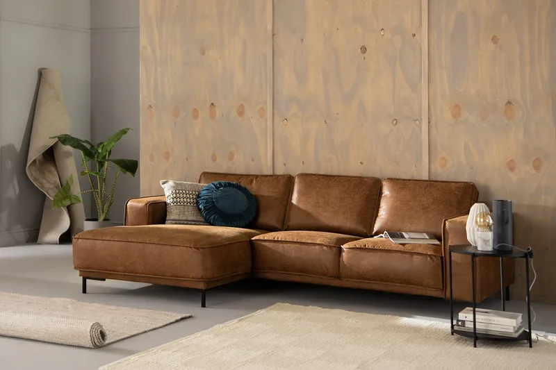 Akron 2-sits Soffa med Divan Vänster Bondedläder - Brun - Möbler - Vardagsrum - Soffor - Skinnsoffor