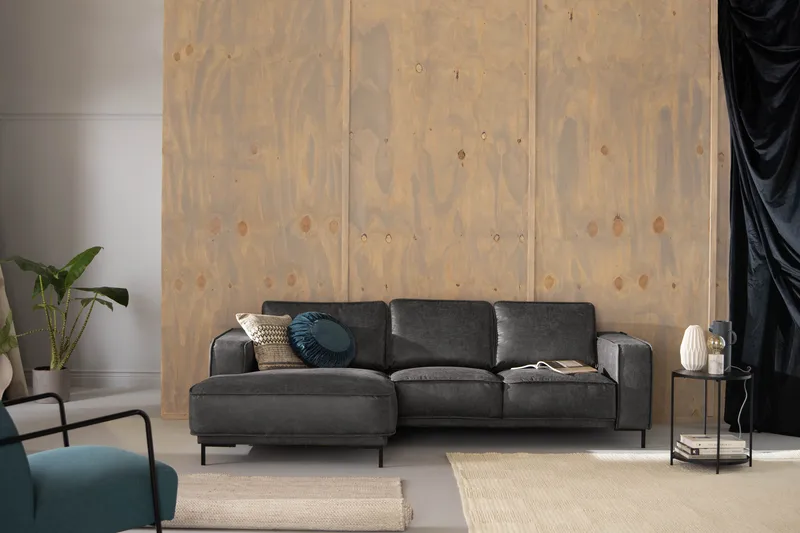 Akron 2-sits Soffa med Divan Vänster Bondedläder - Mörkgrå - Möbler - Vardagsrum - Soffor - Skinnsoffor