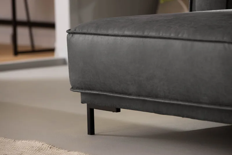 Akron 2-sits Soffa med Divan Vänster Bondedläder - Mörkgrå - Möbler - Vardagsrum - Soffor - Skinnsoffor