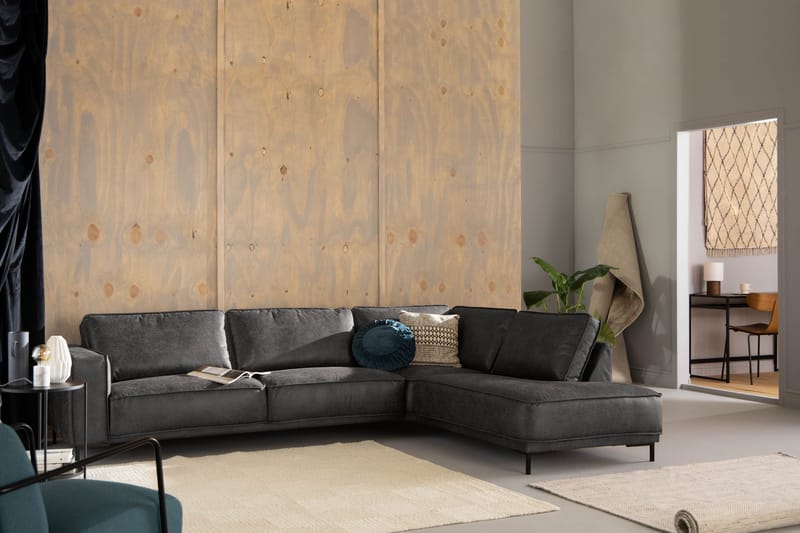 Akron 2,5-sits Soffa med Schäslong Höger Bondedläder - Mörkgrå - Möbler - Vardagsrum - Soffor - Skinnsoffor