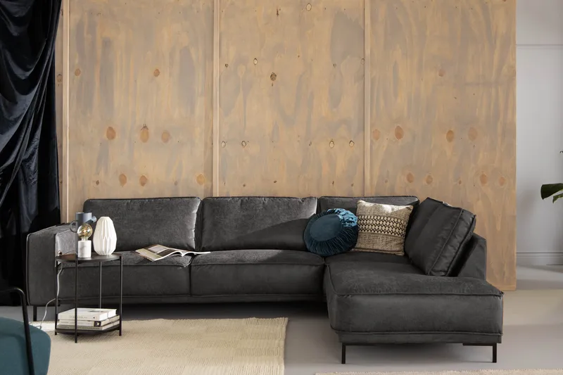 Akron 2,5-sits Soffa med Schäslong Höger Bondedläder - Mörkgrå - Möbler - Vardagsrum - Soffor - Skinnsoffor