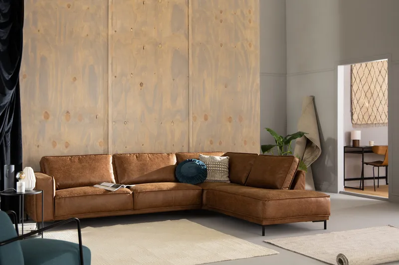 Akron 2,5-sits Soffa med Schäslong Höger läder - Brun - Möbler - Vardagsrum - Soffor - Skinnsoffor