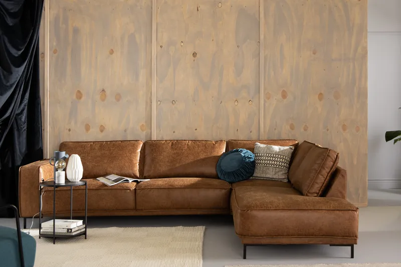 Akron 2,5-sits Soffa med Schäslong Höger läder - Brun - Möbler - Vardagsrum - Soffor - Skinnsoffor