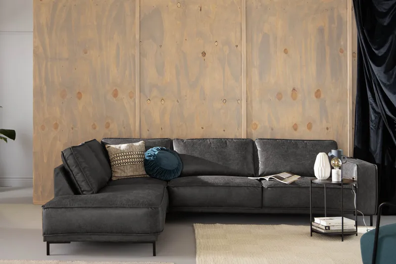 Akron 2,5-sits Soffa med Schäslong Vänster Bondedläder - Mörkgrå - Möbler - Vardagsrum - Soffor - Skinnsoffor