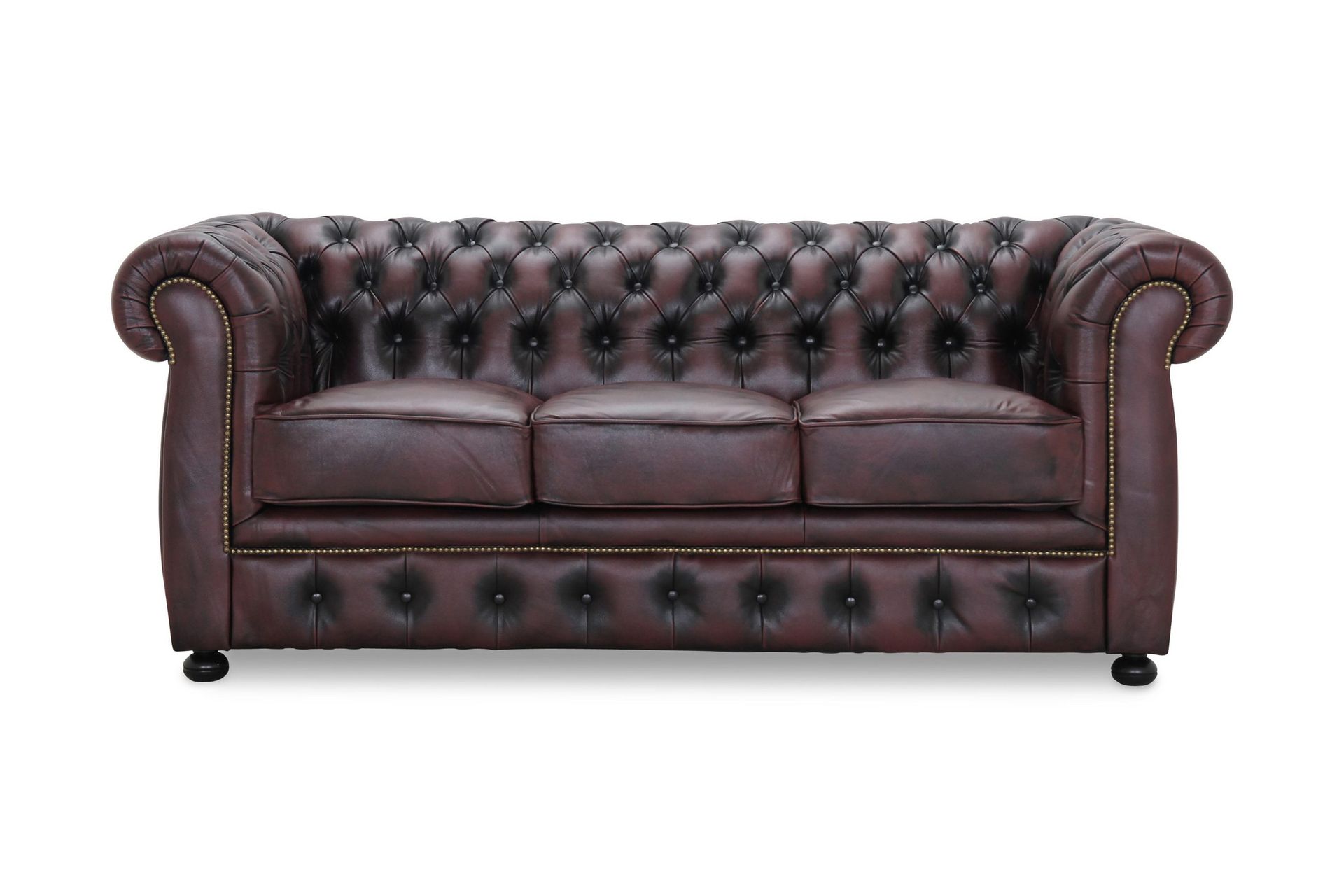 Birmingham 3-sits Soffa - Brun/R&ouml;d/L&auml;der