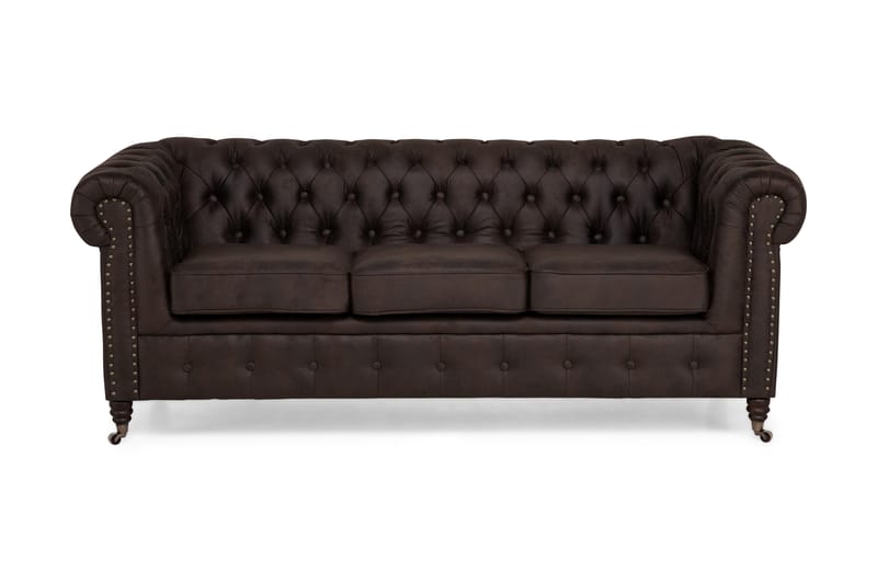 CHESTERFIELD LUX 3-sits Soffa Mörkbrun - Skinnsoffor - 3-sits soffor - chesterfield soffor