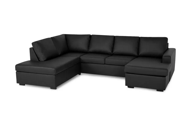 Crazy 4-sits Vänstervänd U-formad Large Soffa med Divan och Schäslong i Konstläder - Svart - Möbler - Vardagsrum - Soffor - Skinnsoffor