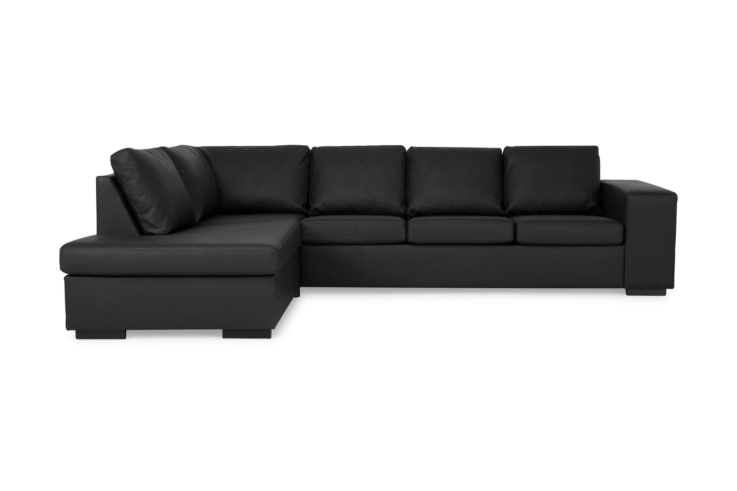 memphis 4-sits vänstervänd l-formad large schäslongsoffa i konstläder - svart
