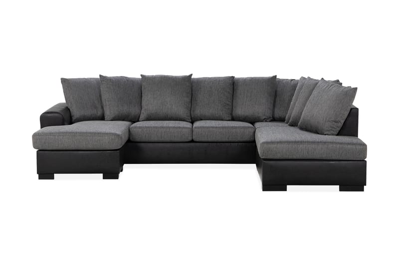 Ocean 4-sits Högervänd U-formad Soffa med Divan och Schäslong i Tyg/Konstläder - Grå / Svart - Möbler - Vardagsrum - Soffor - Skinnsoffor