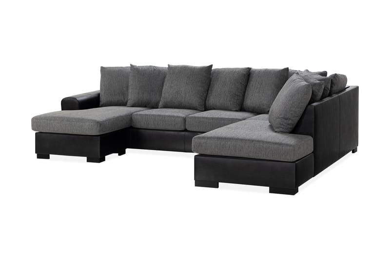 Ocean 4-sits Högervänd U-formad Soffa med Divan och Schäslong i Tyg/Konstläder - Grå / Svart - Möbler - Vardagsrum - Soffor - Skinnsoffor
