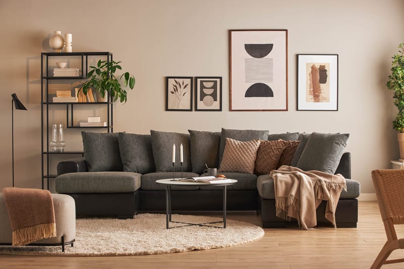 Ocean 4-sits Högervänd U-formad Soffa med Divan och Schäslong i Tyg/Konstläder - Grå / Svart - Möbler - Vardagsrum - Soffor - Skinnsoffor