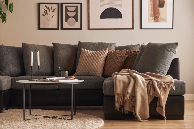 Ocean 4-sits Högervänd U-formad Soffa med Divan och Schäslong i Tyg/Konstläder - Grå / Svart - Möbler - Vardagsrum - Soffor - Skinnsoffor