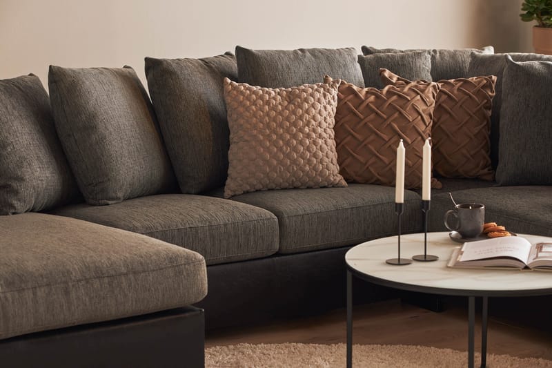 Ocean 4-sits Högervänd U-formad Soffa med Divan och Schäslong i Tyg/Konstläder - Grå / Svart - Möbler - Vardagsrum - Soffor - Skinnsoffor
