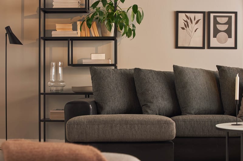 Ocean 4-sits Högervänd U-formad Soffa med Divan och Schäslong i Tyg/Konstläder - Grå / Svart - Möbler - Vardagsrum - Soffor - Skinnsoffor