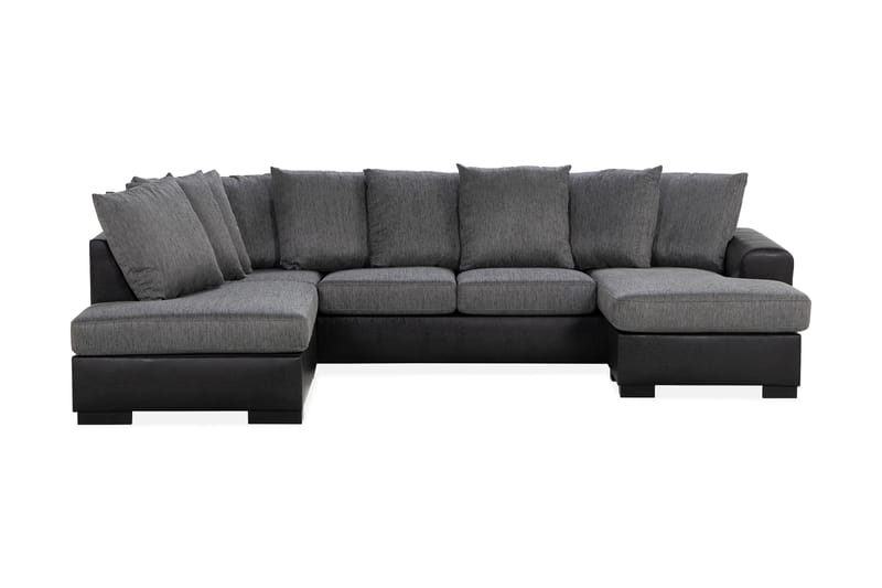 Ocean 4-sits Vänstervänd U-formad Soffa med Divan och Schäslong i Konstläder/Tyg - Grå / Svart - Möbler - Vardagsrum - Soffor - Skinnsoffor