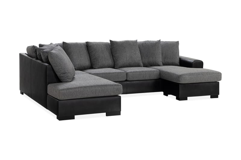 Ocean 4-sits Vänstervänd U-formad Soffa med Divan och Schäslong i Konstläder/Tyg - Grå / Svart - Möbler - Vardagsrum - Soffor - Skinnsoffor