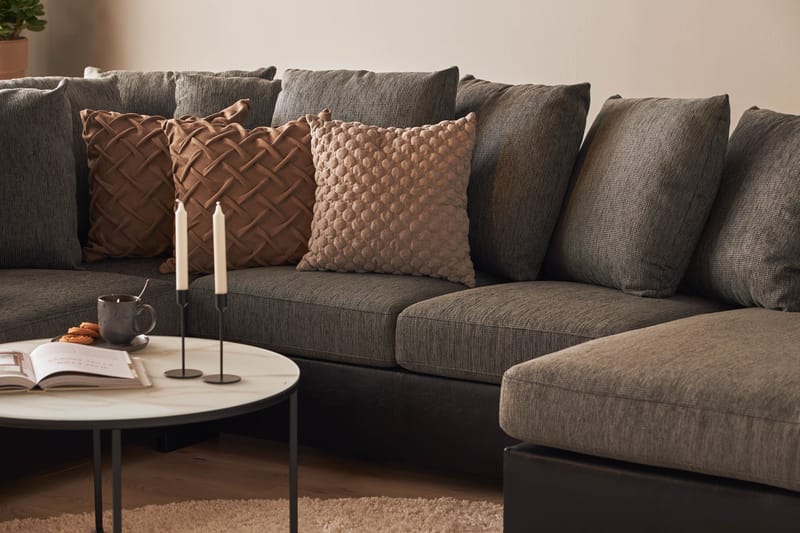 Ocean 4-sits Vänstervänd U-formad Soffa med Divan och Schäslong i Konstläder/Tyg - Grå / Svart - Möbler - Vardagsrum - Soffor - Skinnsoffor