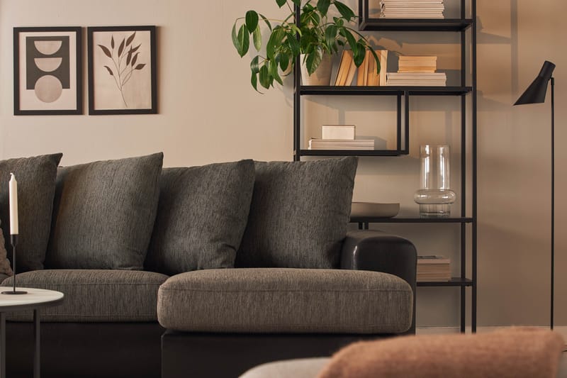 Ocean 4-sits Vänstervänd U-formad Soffa med Divan och Schäslong i Konstläder/Tyg - Grå / Svart - Möbler - Vardagsrum - Soffor - Skinnsoffor