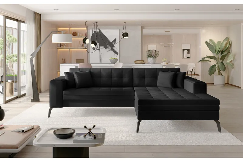 Solangis Divanbäddsoffa Höger - Läder/Svart - Möbler - Vardagsrum - Bäddsoffor - Bäddsoffa divan