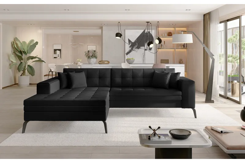 Solangis Divansoffa Vänster, Läder/Svart