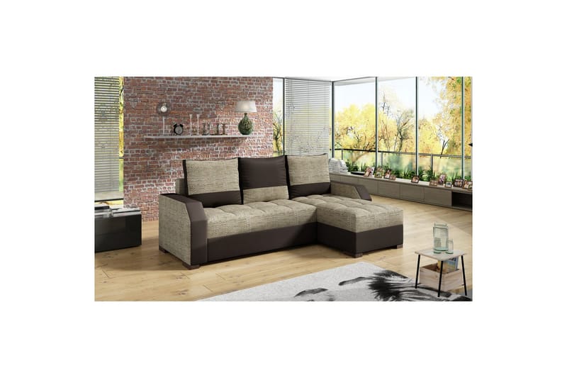 Soffa Eltap Aris 250x90 x150 cm - Berlin 03, Mjuk 66, Beige, Mörkbrun - Möbler - Vardagsrum - Soffor - Skinnsoffor