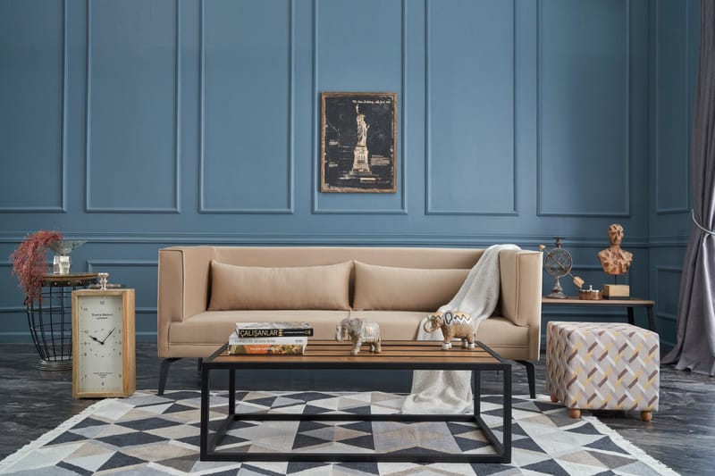 TALISAY 3-sits Sammetssoffa Krämvit/Svart - 3-sits soffor - Sammetssoffor