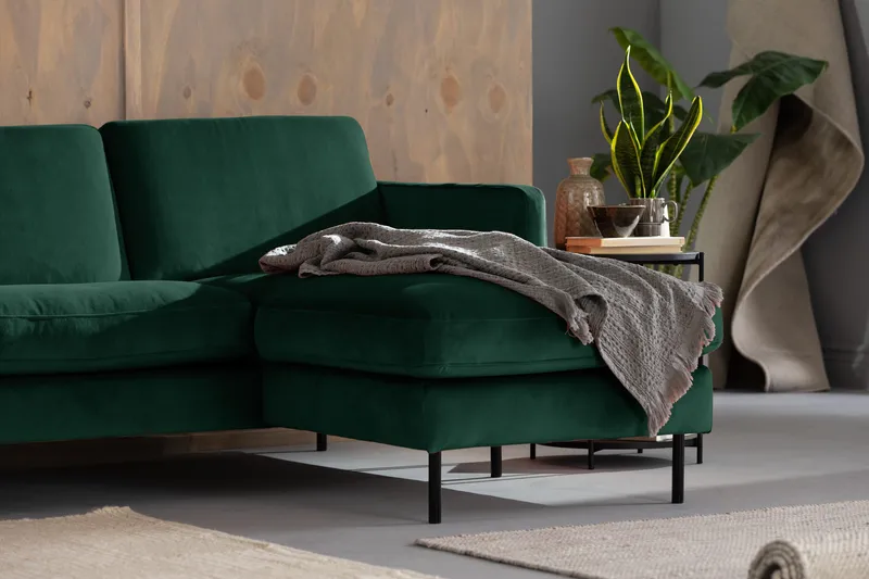 Teodin Sammetssoffa 2-sits med Divan Höger - Grön - Möbler - Vardagsrum - Soffor - Divansoffa & schäslong