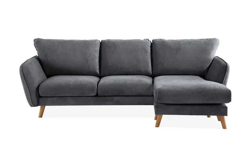 Trend Lyx 3-sits Högervänd L-formad Divansoffa i Tyg, Mörkgrå