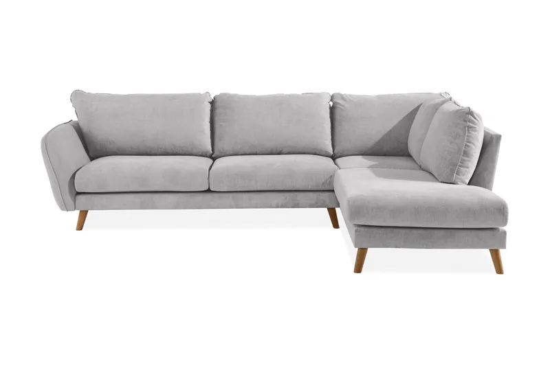 Trend Lyx 4-sits Högervänd L-formad Schäslongsoffa i Tyg, Ljusgrå
