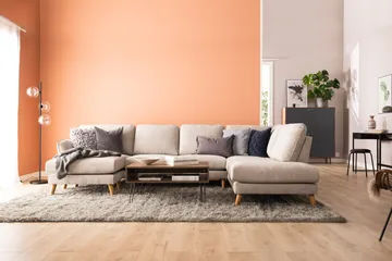 Trend Lyx 4-sits Högervänd U-formad Soffa med Divan och Schäslong i Tyg - Beige - Möbler - Vardagsrum - Soffor - U-soffor