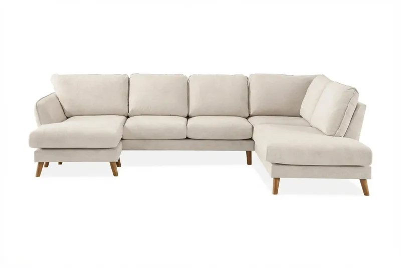 Trend Lyx 4-sits Högervänd U-formad Soffa med Divan och Schäslong i Tyg, Beige