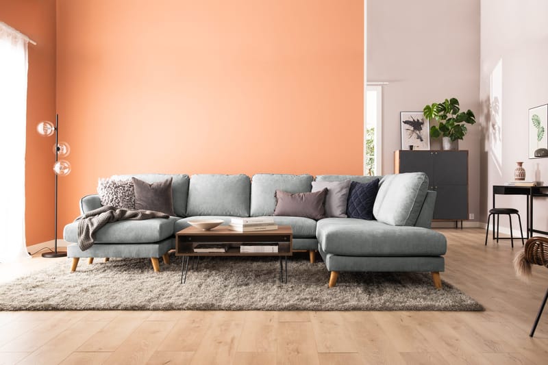 Trend Lyx 4-sits Högervänd U-formad Soffa med Divan och Schäslong i Tyg - Grå - Möbler - Vardagsrum - Soffor - U-soffor