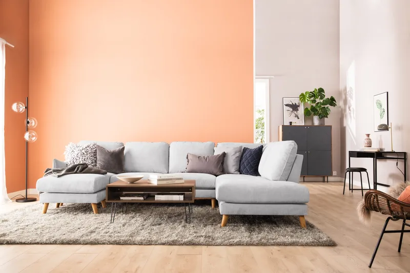 Trend Lyx 4-sits Högervänd U-formad Soffa med Divan och Schäslong i Tyg - Ljusgrå - Möbler - Vardagsrum - Soffor - U-soffor