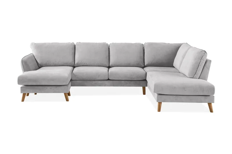 Trend Lyx 4-sits Högervänd U-formad Soffa med Divan och Schäslong i Tyg, Ljusgrå