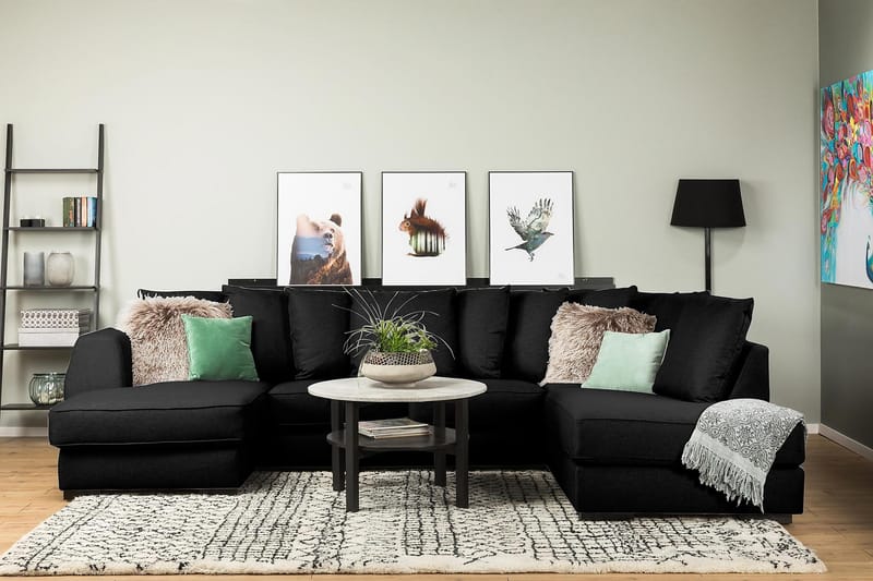 CLARKSVILLE U-soffa med Divan Vänster Kuvertkuddar Svart - Möbler - Vardagsrum - Soffor - U-soffor