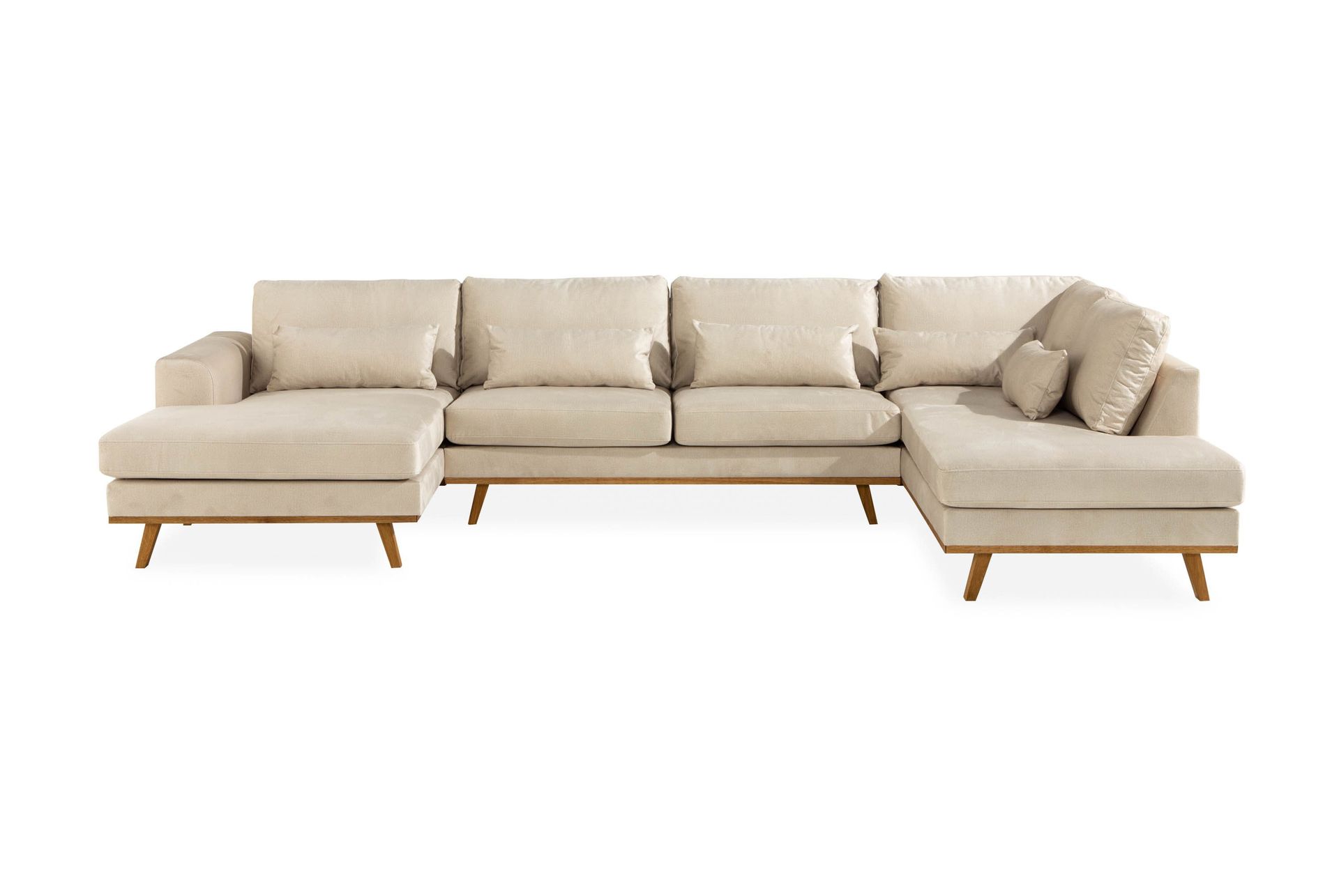 copenhagen 5-sits högervänd u-formad large soffa med divan och schäslong i sammet - beige