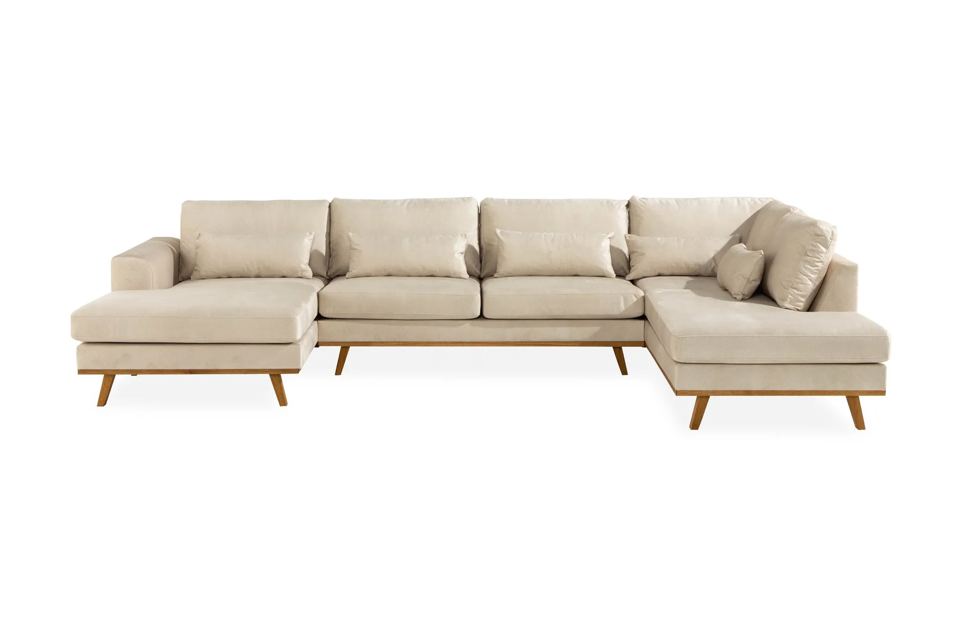 Copenhagen 5-sits H&ouml;gerv&auml;nd U-formad Large Soffa med Divan och Sch&auml;slong i Sammet - Beige